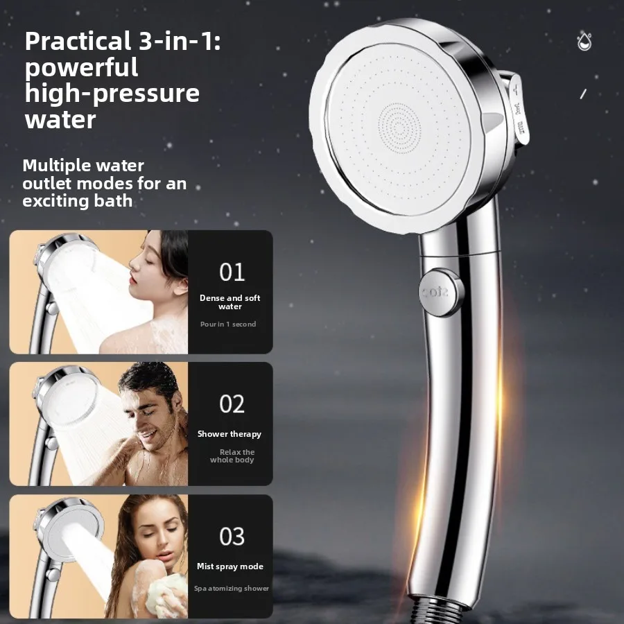 Adjustable handheld shower head with 3 spray modes and on/off pause function for water-saving shower nozzles image 2
