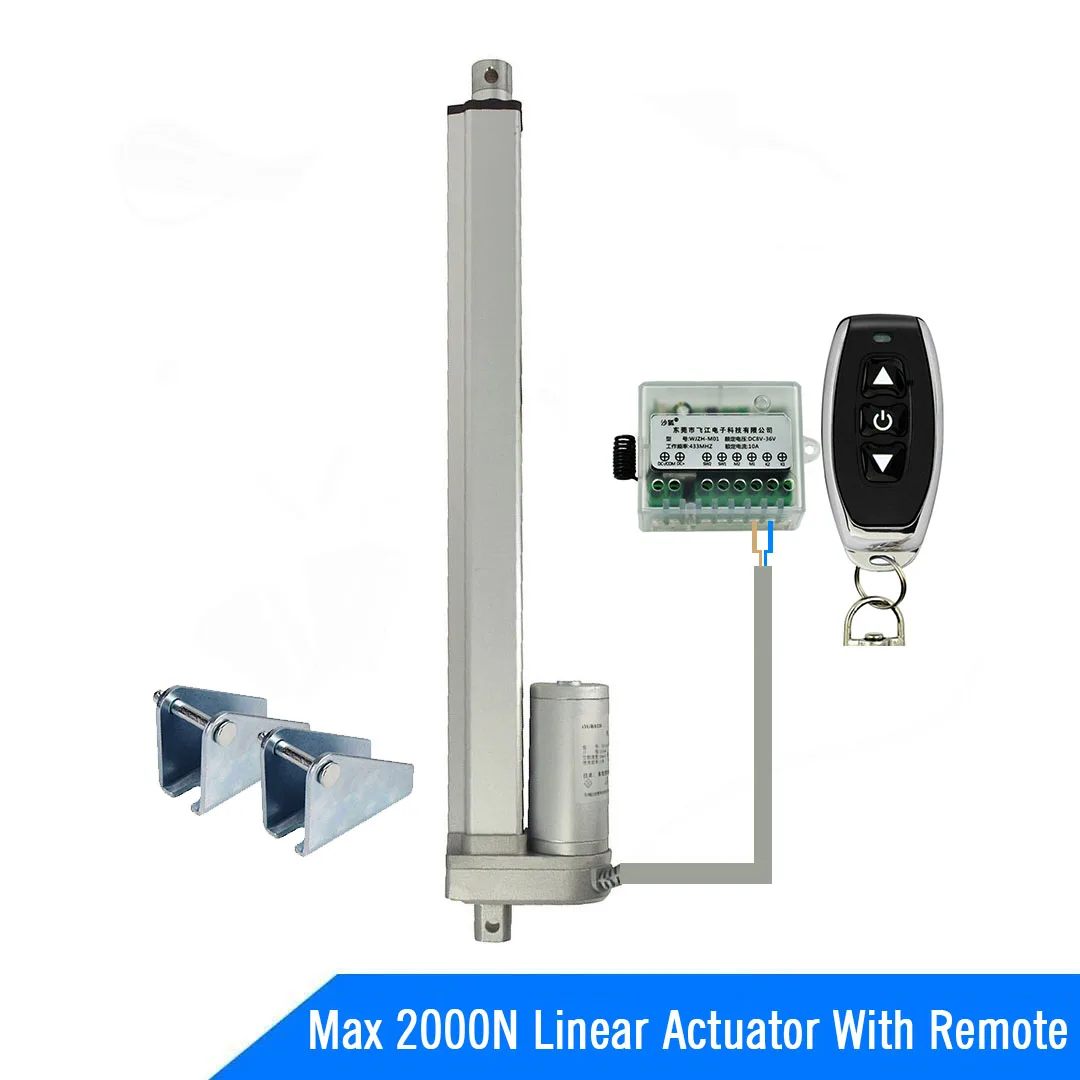 12V 24V Linear Actuator kit with Remote Controller Max 2000N Waterproof IP54 Stroke 150mm 200mm 250mm 300mm 2 PCS Bracket