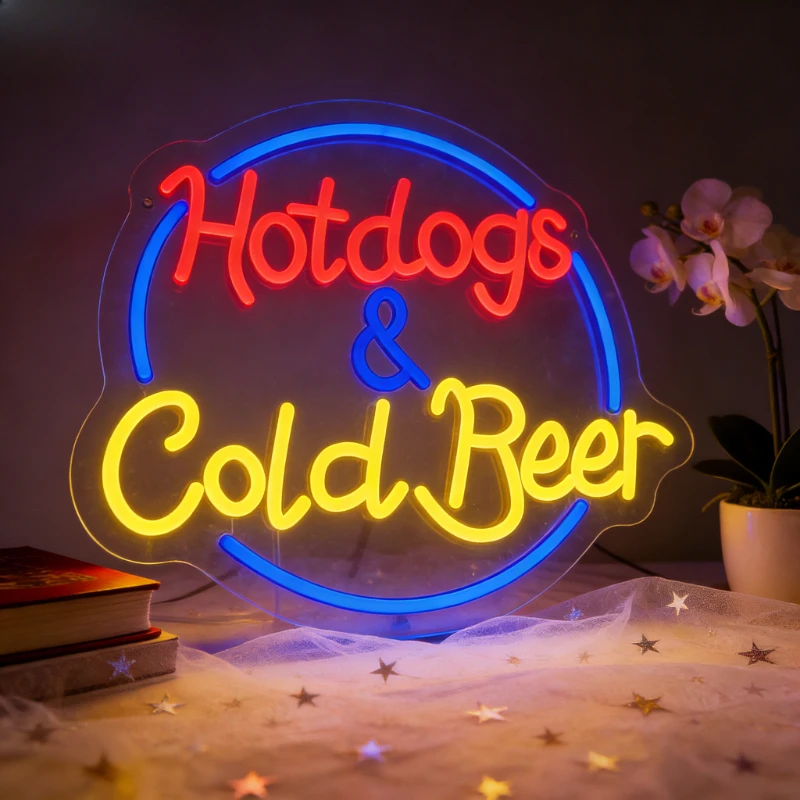 

Hotdogs & Cold Beer Neon Sign LED Night Light USB American Diner Style Wall Art Decor Lamp for Pub Home Kitchen Man Cave Gift