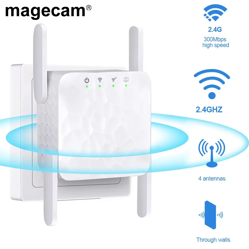 

Magecam 2,4G Wi-Fi повторитель 2LAN 300 Мбит/с репетитор усилителя сигнала WIFI Amplificador Range Repeater Беспроводная точка доступа AP