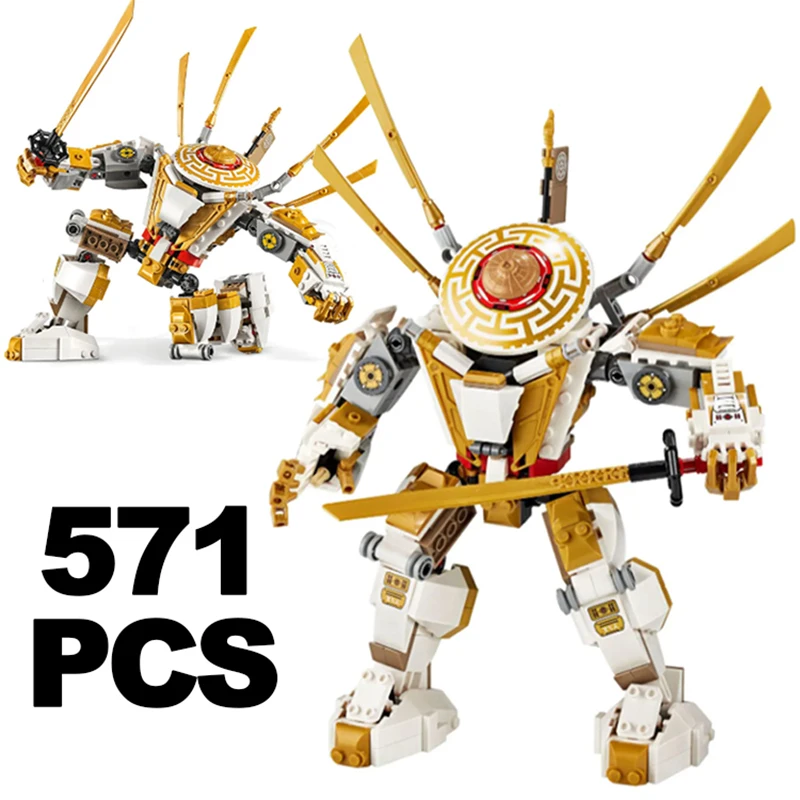 571PCS Technica Ninja Swordsman Golde Mechanical Warrior Robot Building Blocks Mecha  Model Brick Toys For Kid Adult Gifts