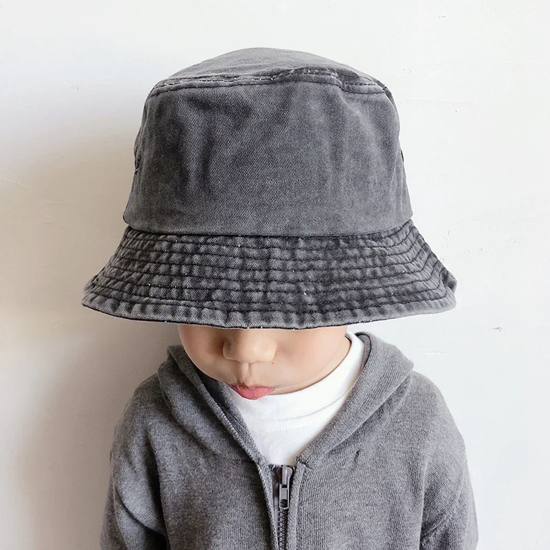 Gewaschener Denim-Eimerhut für Kinder, breite Krempe, Baumwolle, Fischerhut für Mädchen und Jungen, Sommer-Panama-Sonnenhut, Outdoor-Strand-Angelkappe – Detail 1