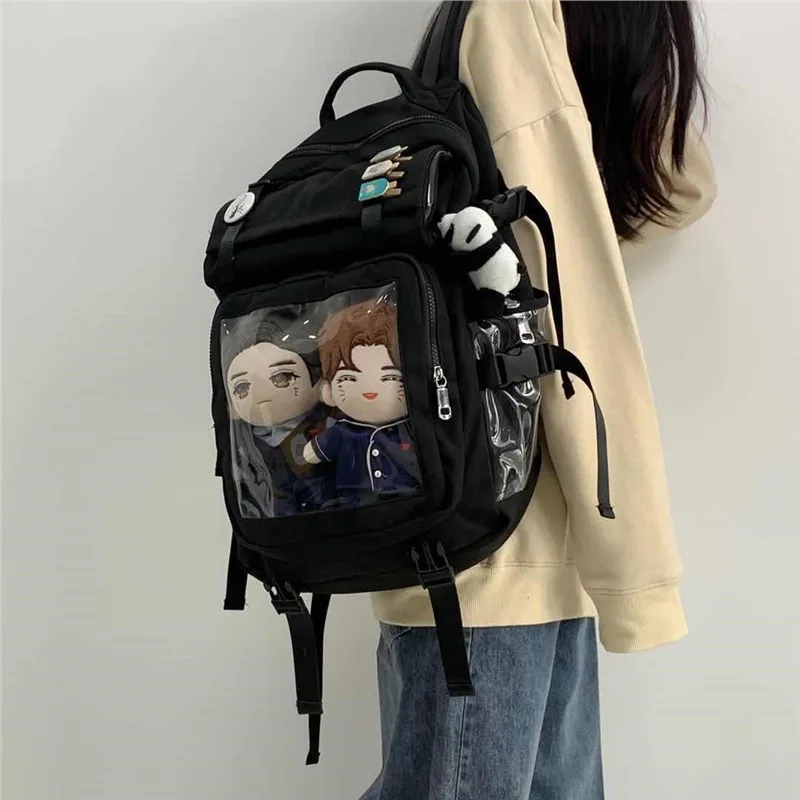 

Fashion Large Capacity Ita Bag Transparent Backpack Female Multi-pocket Nylon Students School Bags Harajuku Mochila