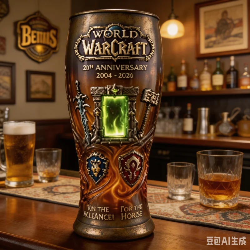World of Warcraft 20th Anniversary Glasbecher für die Allianz und die Horde, bedruckter Bierkrug für Fans, Sammler-Trinkglas