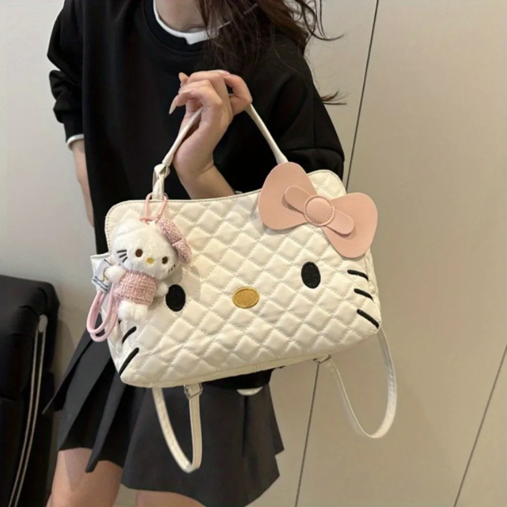 White Hello Kitty Handle Bag Ladies' Shoulder Bag Fashion Large Capacity Handbag Suitable for Back To School Season Travel Perfect Gift for Friends Family in Festival Wedding Birthday Party 33x20.5x9CM