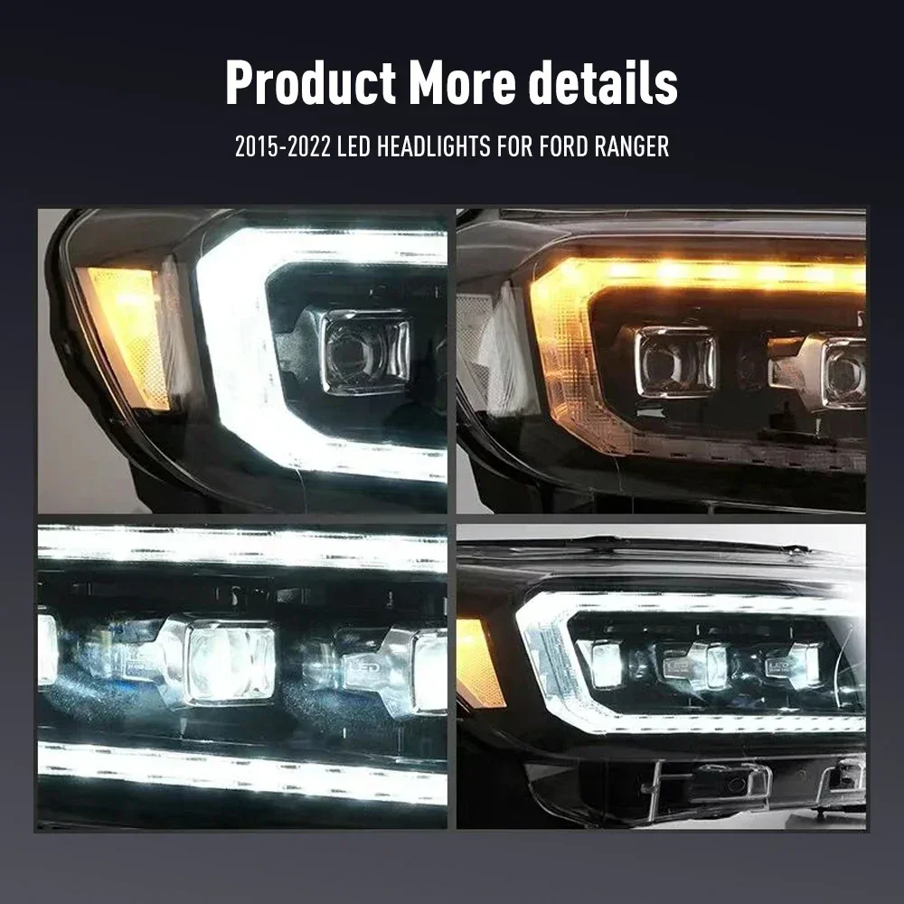 Conjunto de farol de carro led para ford ranger 2015-2022 estilo de carro lâmpada de cabeça luz de ajuste dinâmica drl plug and play faróis