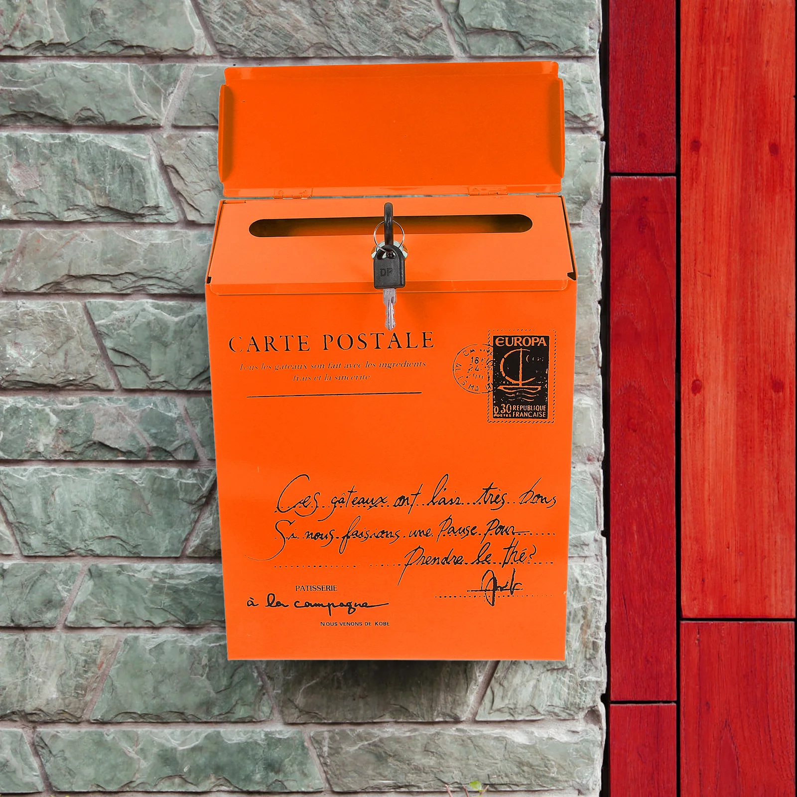 

Vintage Orange Wall Mounted Mailbox Iron Letter Box Lock Retro Post Box for Garden Outdoor Decoration Mail Boxes with Key Lock