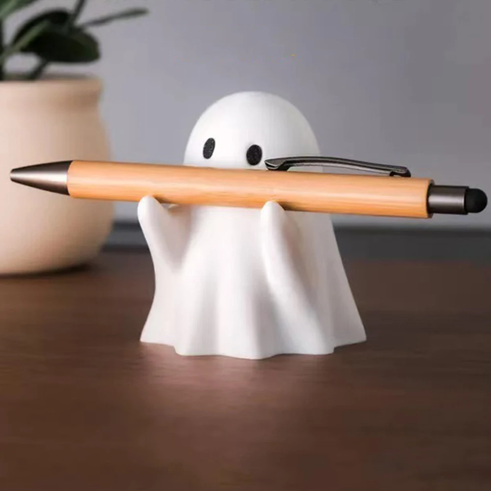 

Cute Halloween Ghost Pen Holder 3D Printed Spooky Resin Pen Holder Statue Desktop Organizer for Home Office Desktop Decoration