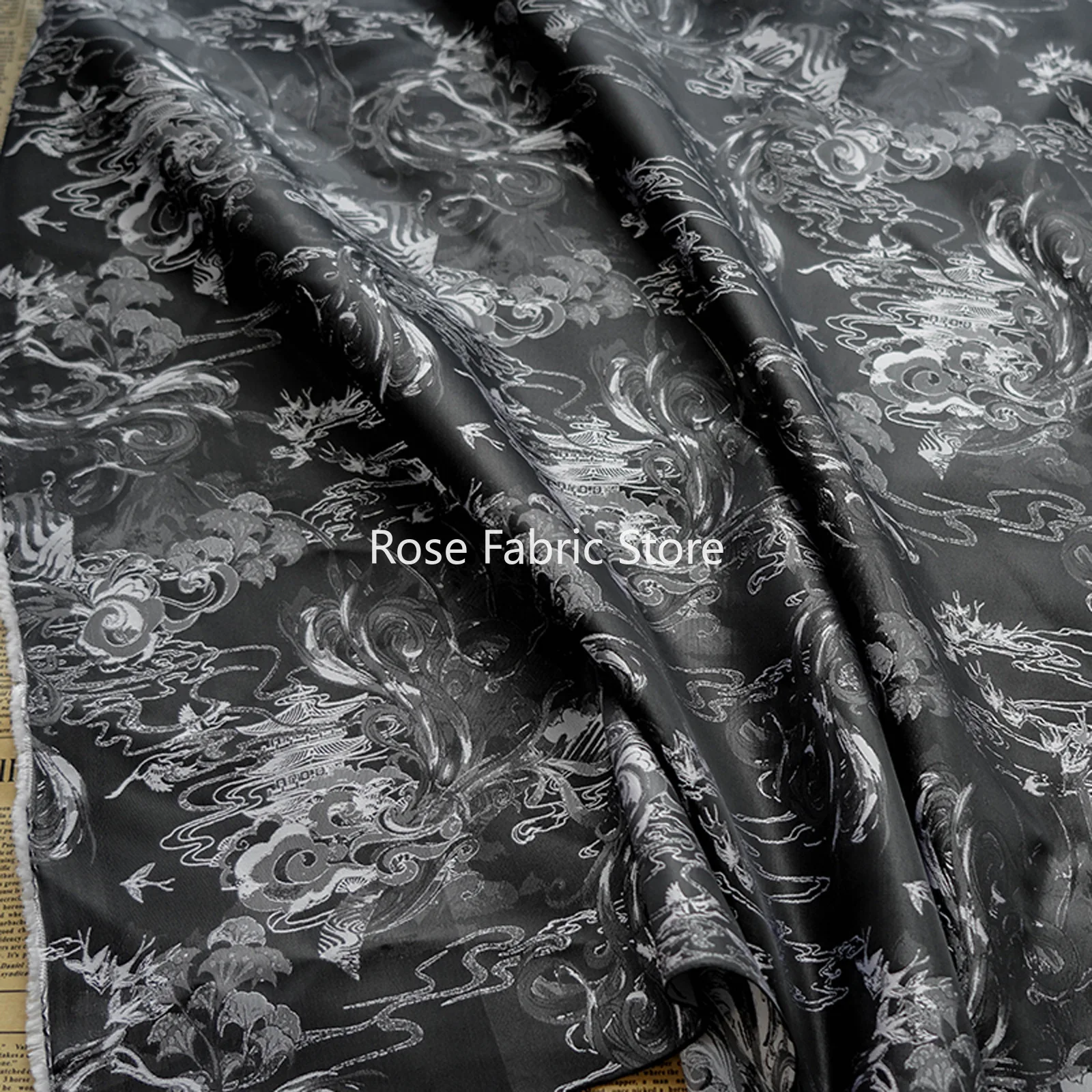 

1-метровый черный, серый, жаккардовая ткань в китайском стиле, жилет, платье Cheongsam, декоративная швейная ткань
