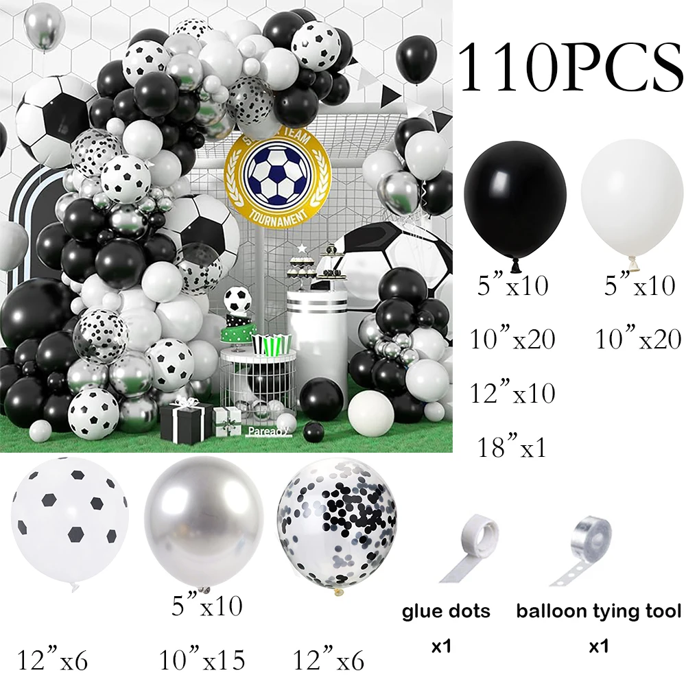 Soccer Balloons Garland Black White Silver Balloons Arch Kit Birthday Sports Soccer Fan Theme Globos Party Background Decoration