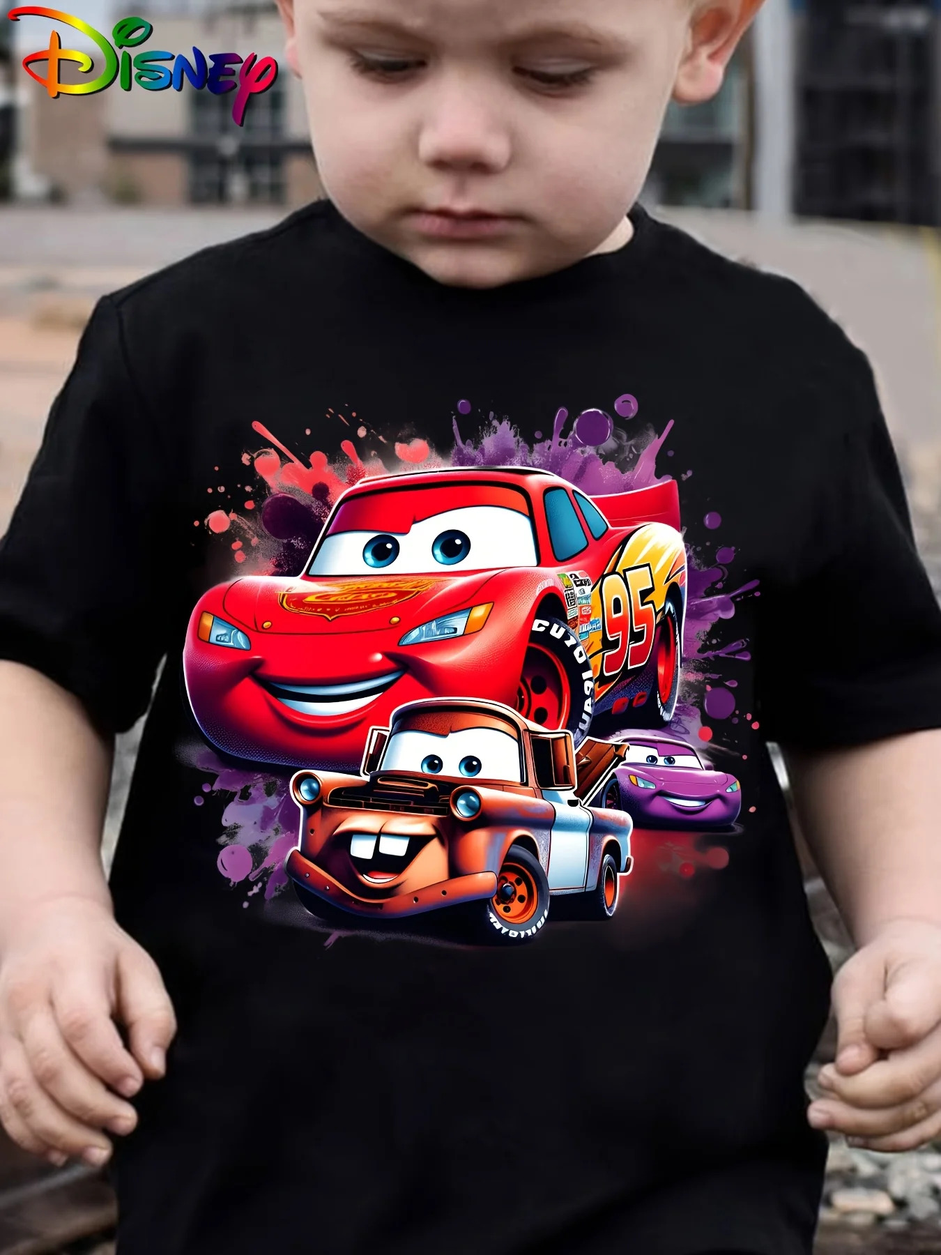 

Disney Racing Printed T-shirt Children's Daily Tops Suitable for The Whole Family Pure Cotton Round Neck Short Sleeve