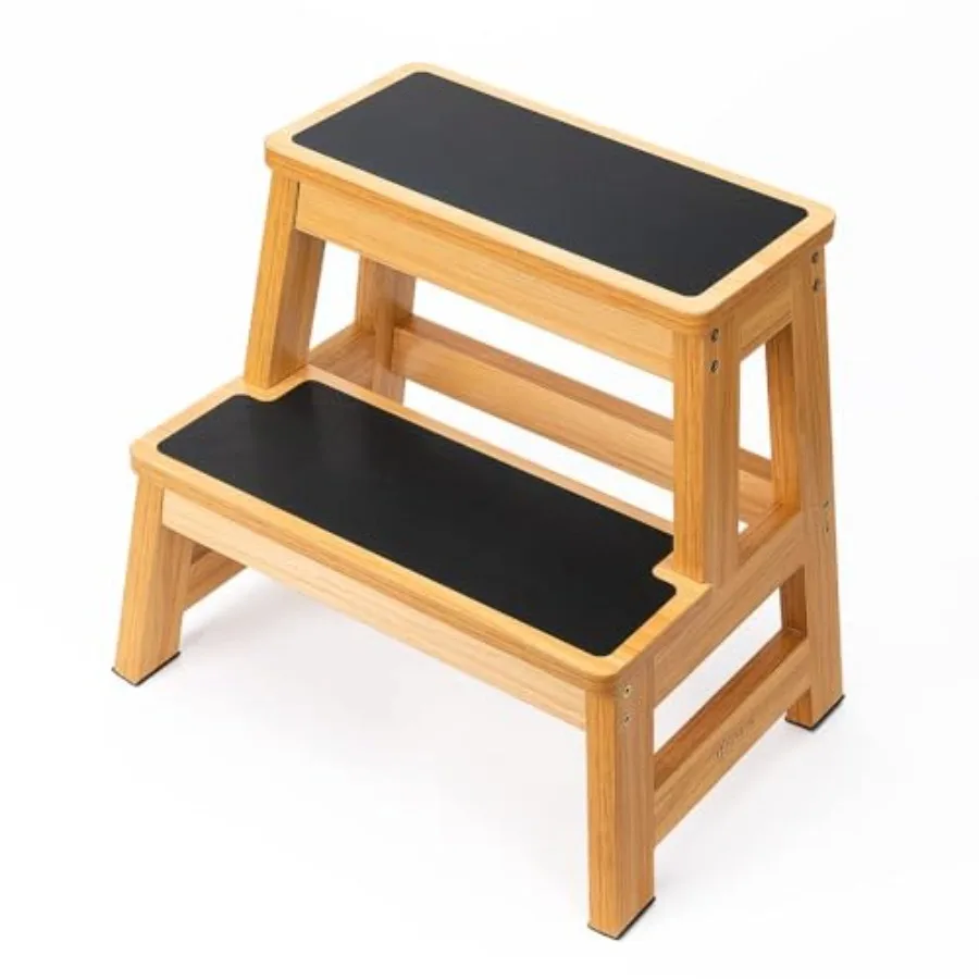

Wood Step Stool 17" Tall Two-Step Design for Adults and Heavy-Duty 500 lbs Capacity with Non-Slip Steps Ideal for Kitchen Bedsi