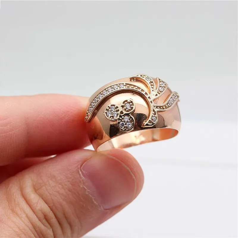 Classic Glossy 585 Purple Gold Irregular Pattern Crystal Wide rings for women Plated 14K Rose Gold Ring Banquet fine Jewelry