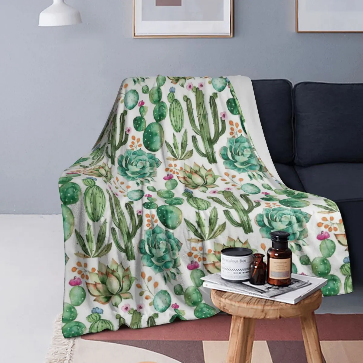 

Акварельное одеяло с рисунком кактуса, мягкое теплое фланелевое одеяло, постельное белье для кровати, гостиной, пикника, путешествия, домашний диван