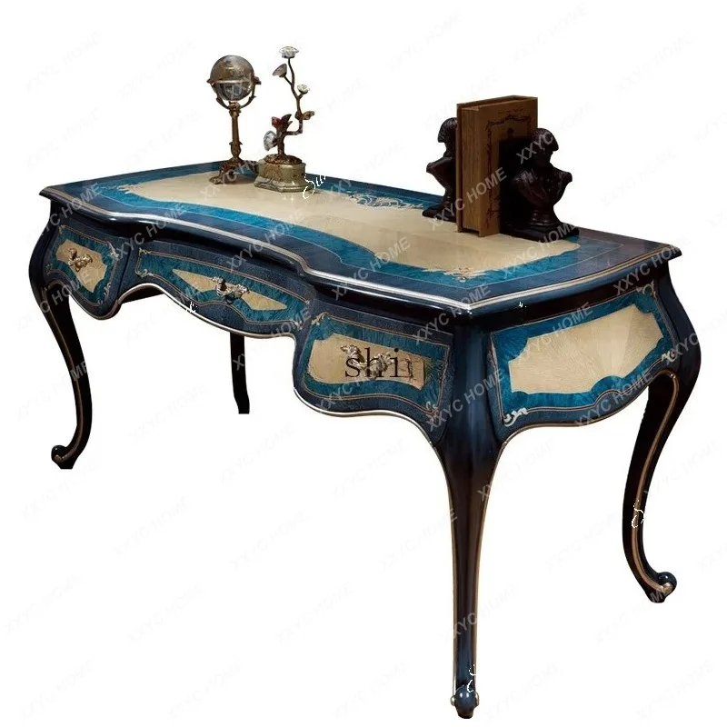 solid wood desk villa computer desk luxury palace neoclassical office  FT