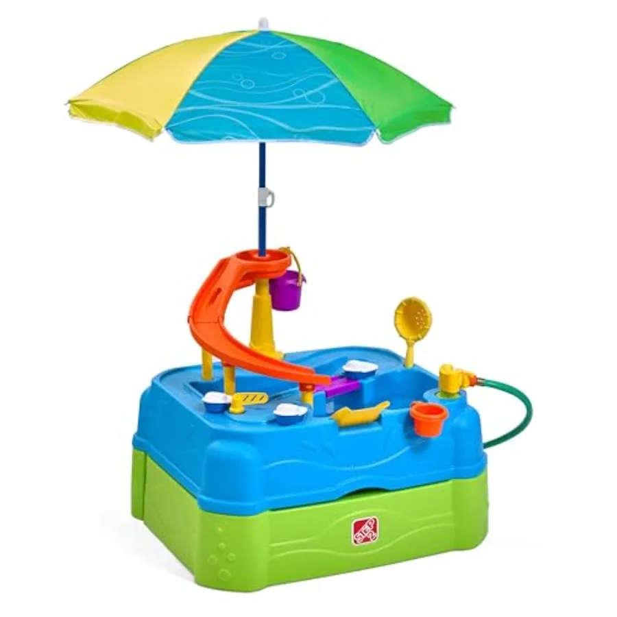 Waterpark Wonders Mesa de água de duas camadas, conjunto de jogos sensoriais de atividades aquáticas para crianças, vem com guarda-chuva, brinquedos de verão ao ar livre, 11 peças