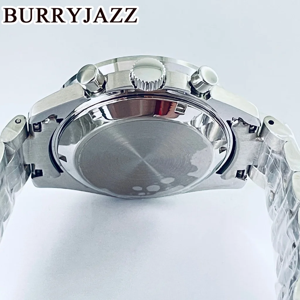 BURRYJAZZ 40mm VK63 VK63A Caixa de movimento de quartzo Caixa de vidro Coaetd de aço inoxidável prateado