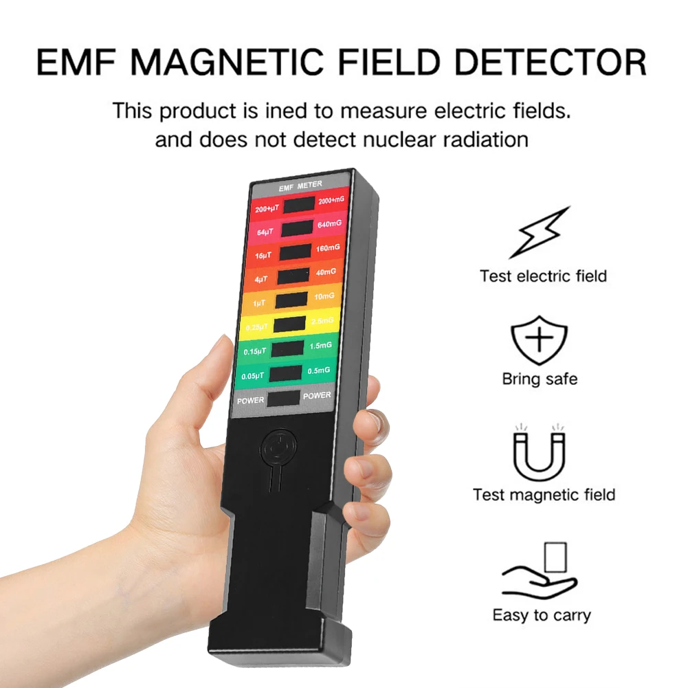كاشف المجال الكهرومغناطيسي 8 LED EMF غاوس متر عالية الدقة المحمولة EMF مراقبة المجال المغناطيسي EMF اختبار الإشعاع