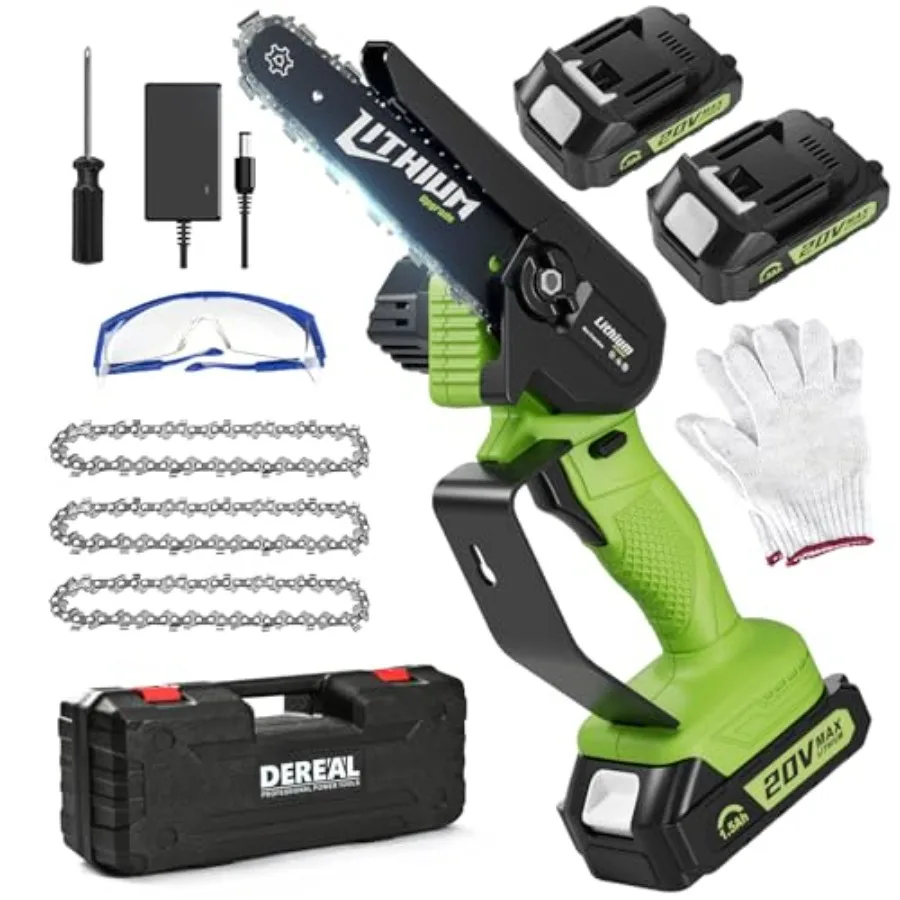 

Mini Chainsaw 6 Inch Cordless 3 Chains 40V 2 Rechargeable Batteries Powered and Charger Small Electric Chainsaw Handheld for Wo