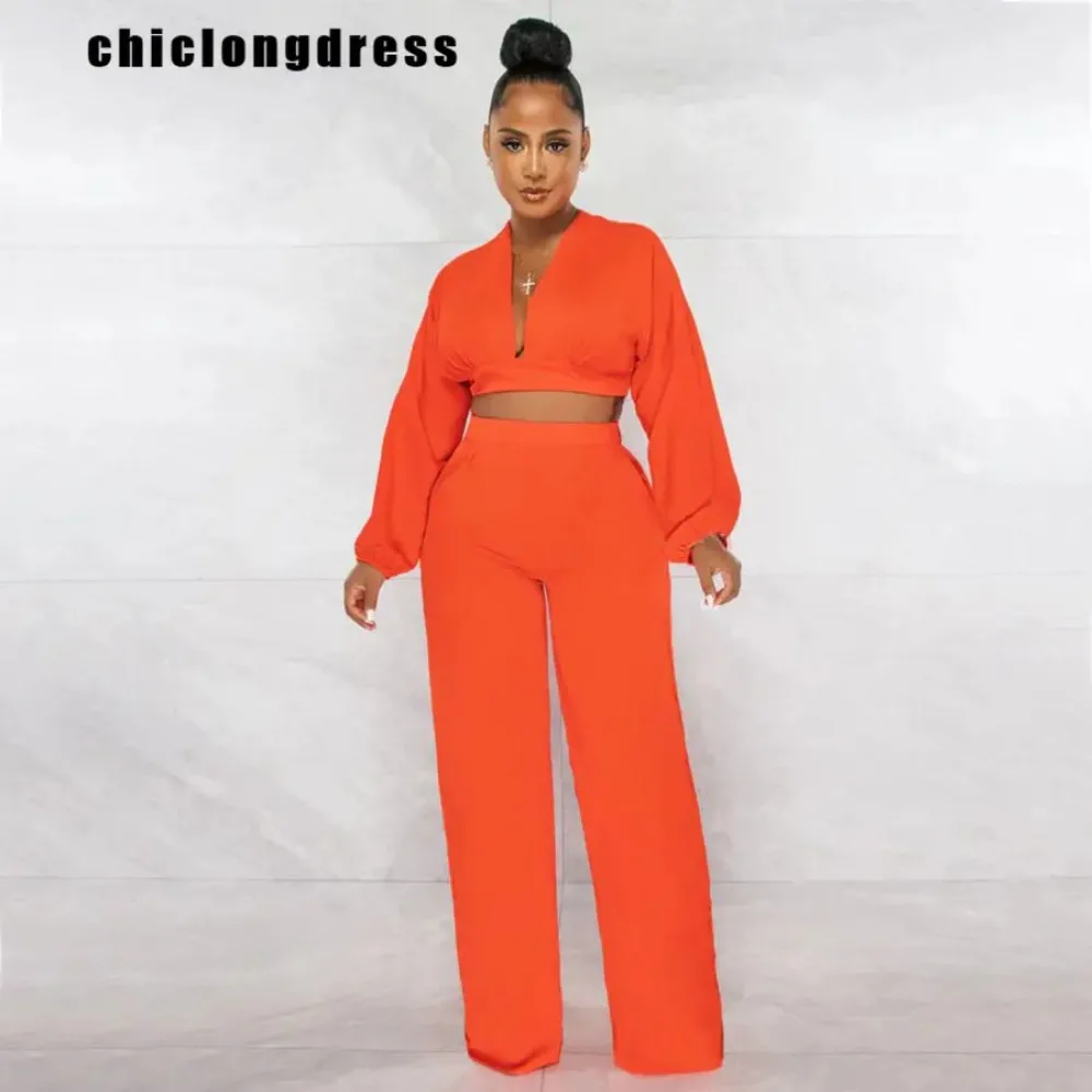 

2024 Summer Fashion Solid Two-piece Set Women Casual Loose Backless Shirt Wide Leg Pants Two Piece Suit Women