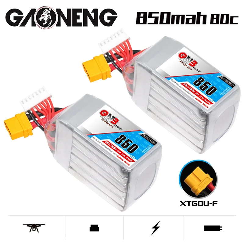 

Gaoneng GNB 850mAh 22.2V 6S 80C/160C Lipo Battery XT60U-F Plug For FPV Racing Drone RC Models Multicopter Frame Parts XT60