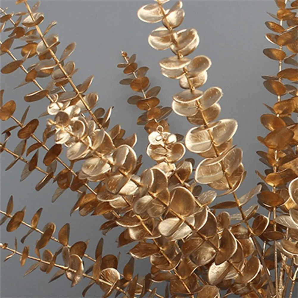 Artificial Gold Eucalyptus Parts Plastic 1pc 45cm Decoration Eucalyptus Flower For Wedding Gold Home Brand New
