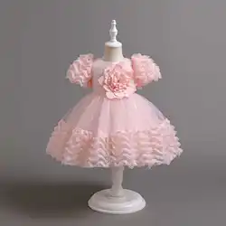 HETISO Girls Party Dress 3D Bow Princess Puff Sleeve Child Christmas Ball Gown for Wedding Birthday Baby Frocks 1-6 Years