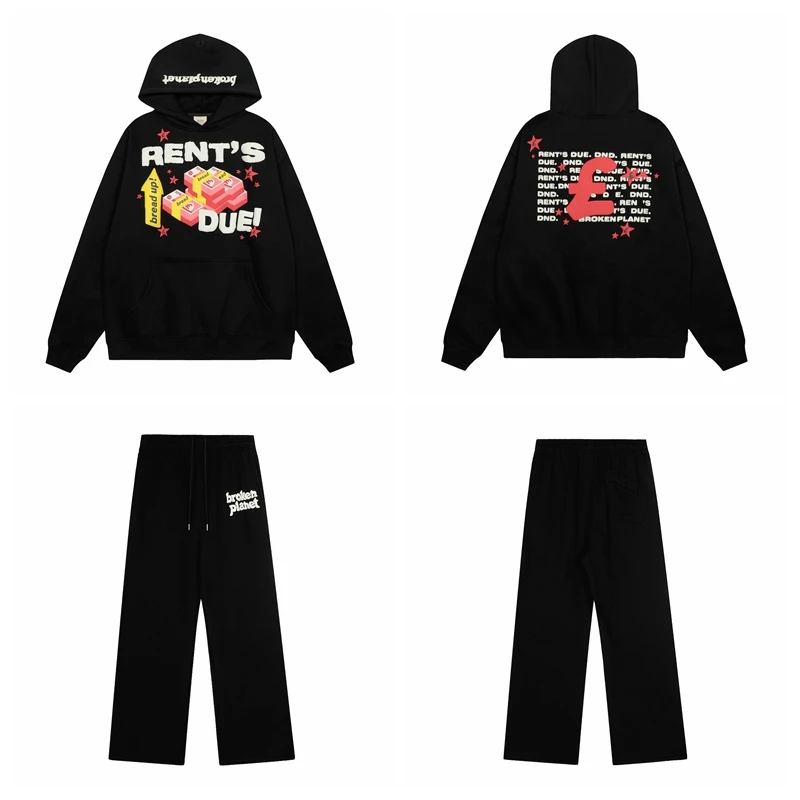 

Сломанный Pl толстовка с капюшоном Fce, прямые брюки, повседневный спортивный комплект с принтом денег для мальчиков-подростков, осенний сезон