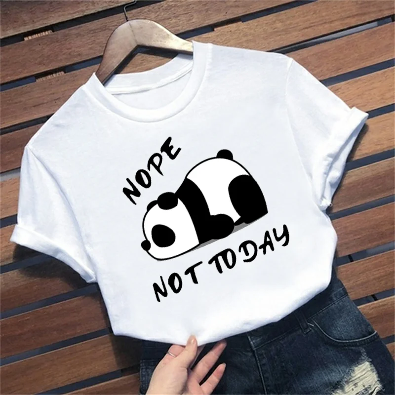 Women's Lazy Panda Printed T-shirt Funny No, not today. graphic men's T-shirt summer tops in hot sale