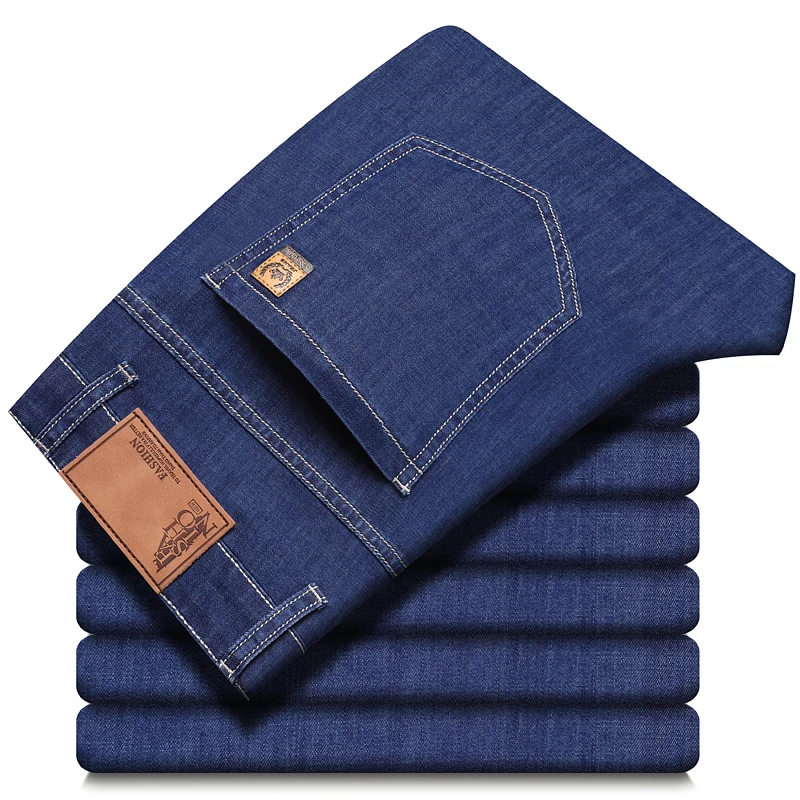 2026 Nieuwe Lente Zomer IJs Zijde Dunne Heren Lichtblauwe Rechte Slim Jeans Stijlvolle Casual Stretch Denim Broek Klassieke Broek 40