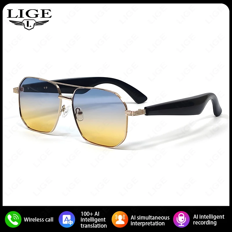LIGE New Smart Bluetooth Sunglasses Answering Call voice assistant Glasses Playing Music Camera Control Men Women Smart Glasses
