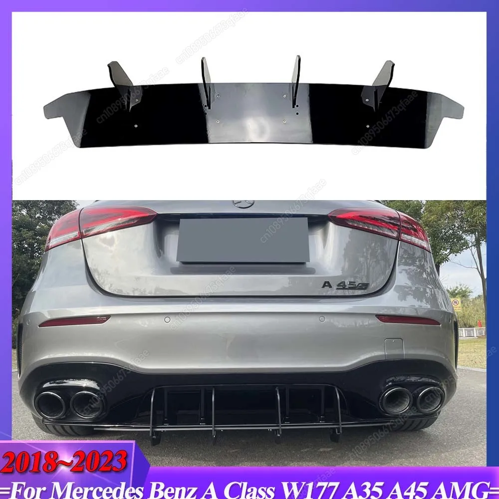 

For Mercedes Benz A Class W177 A35 A45 AMG Hatchback 2018-2023 Maxton Style Rear Bumper Lip Diffuser Spoiler Shark Fin Body Kits