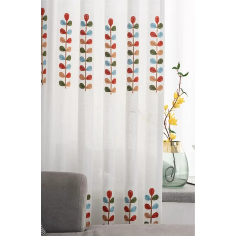 Simple American Rural Pastoral Style String Grass Embroidered Curtains Living Room Bedroom Balcony Blackout Curtains