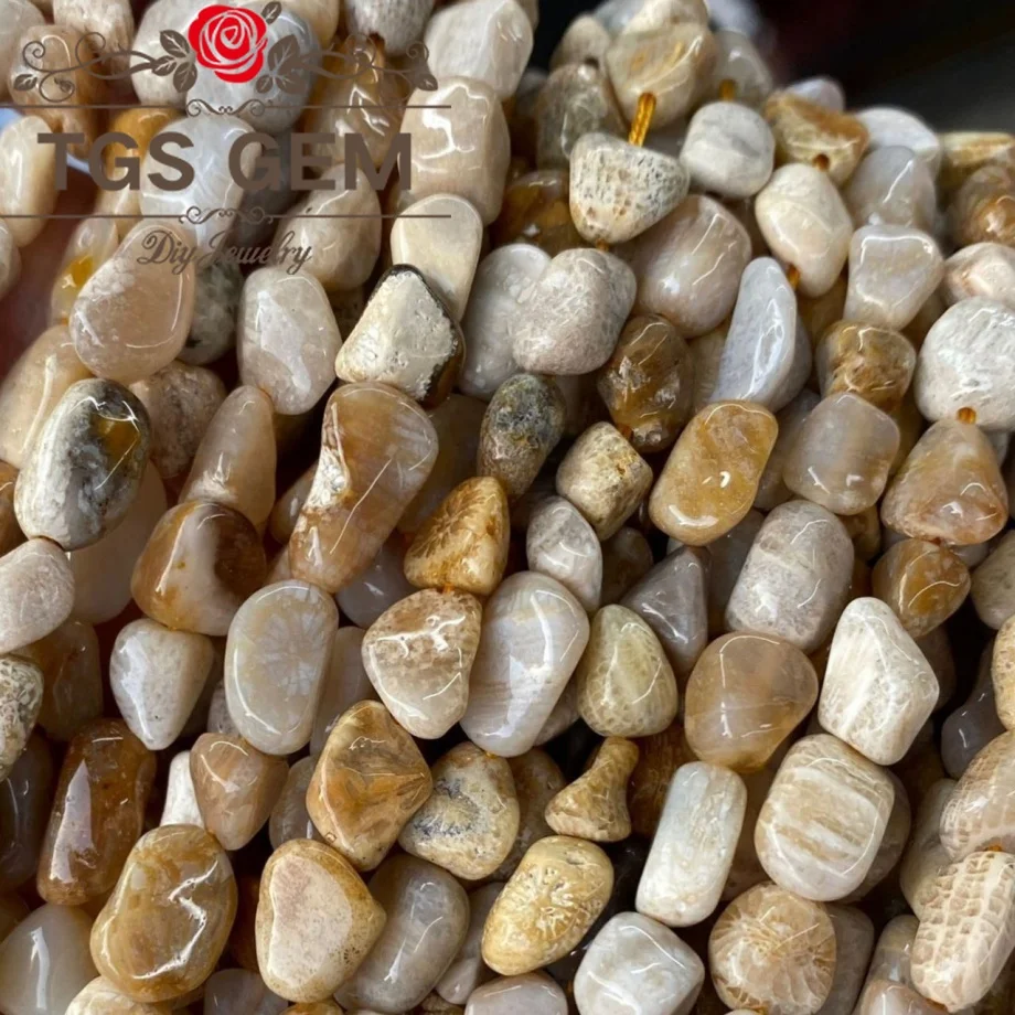 

Factory direct6-8mm coral fossil small irregular gemstone fragments shaped gemstone beads DIY bracelet accessories15 ''