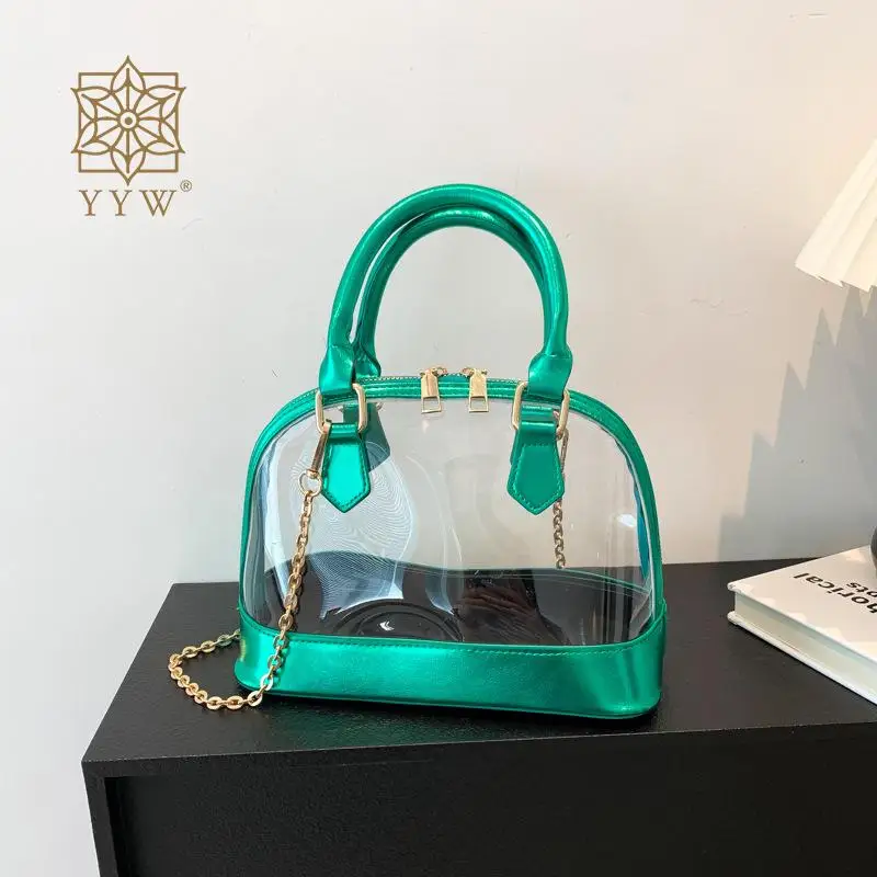 Jelly Transparent PVC Tote Handbag Casual Women Chain Shoulder Crossbody Soft Bags Fashion Designer Plating Top Handle Purse