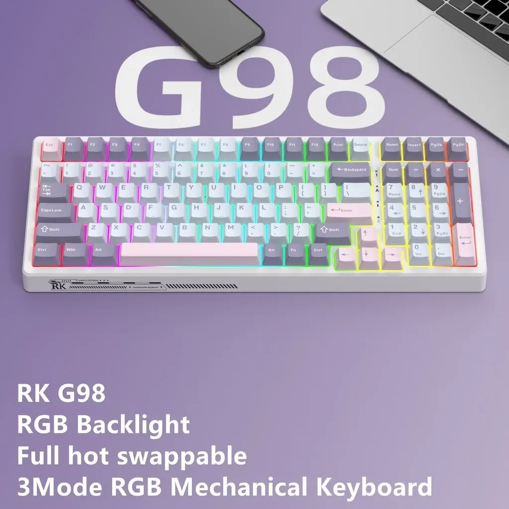 Imagem -03 - sem Fio 2.4g Modos Bluetooth Teclado Mecânico Rgb Quente-swappable Jogos E-sports Teclado Mecânico rk G98