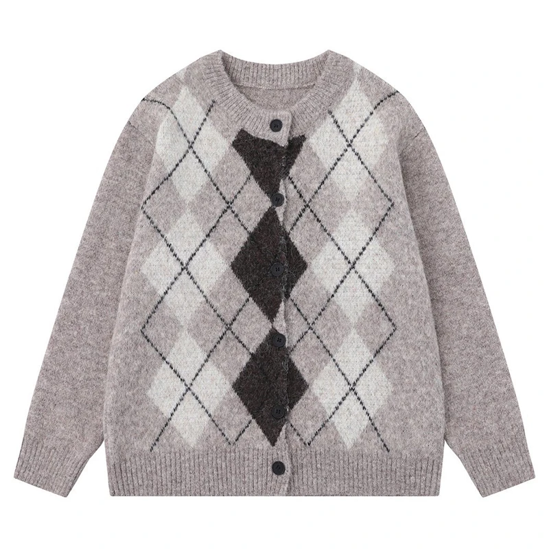 

Autumn Men Knitted Cardigans Hip Hop Argyle Button Up Korean Style Sweaters Streetwear Harajuku Casual Fashion Jackets Outerwear