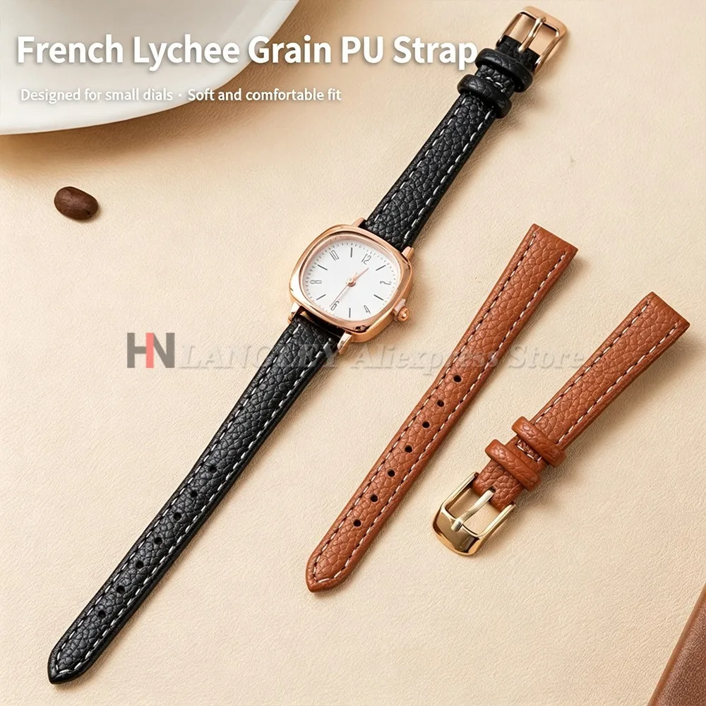 10mm 12mm 14mm 16mm Ultra-thin Leather Watch Strap Vintage PU Cowhide Watch Band Women Men Replacement Mini Bracelet Wristbelt
