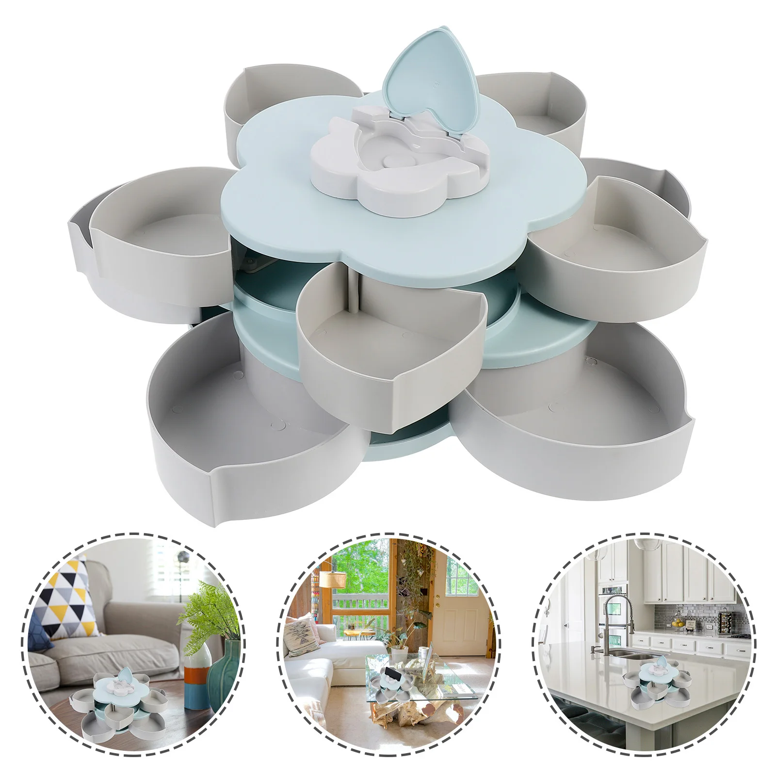 

1Pcs Rotatable Snack Tray Double-Layer Candy Storage Box Flower Shape Phone Holder Organizer Candy Storage Box