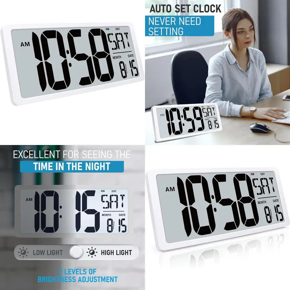

Large 18.44 Digital Wall Clock with Backlight, Battery-Powered Alarm, Day, Date, and Temperature Display, Ideal for Home, Classr