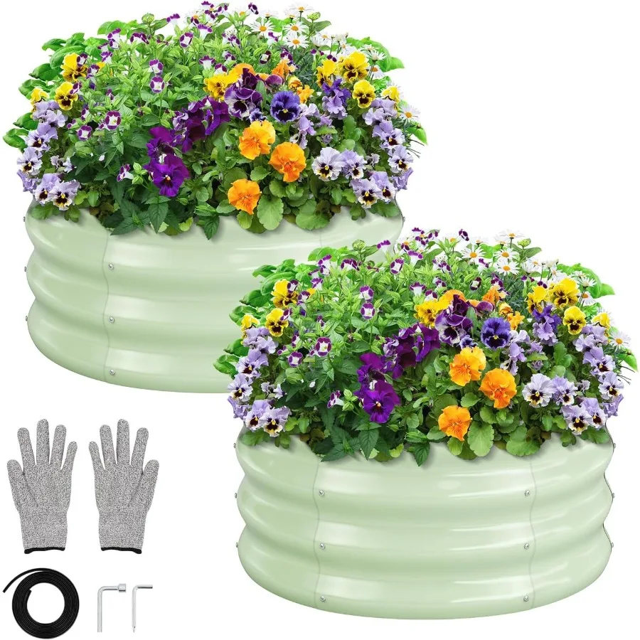 

2x2x1 ft Round Galvanized Raised Garden Bed Easy-Assembly Raised Bed with Anti-Cut Gloves and Tools Rust-Proof Garden Bed for O