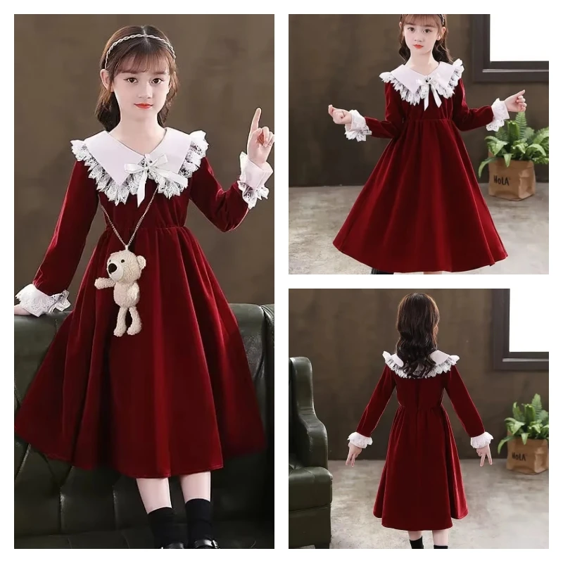 

Популярное кавайное модное платье для девочек, студенческое весенне-осеннее повседневное пуловер с героями мультфильмов темно-синего цвета, топы, платье принцессы, детская одежда