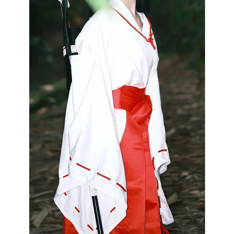 Anime Kikyo Inuyasha Cosplay Costume Red Japanese Kimono Unifrom Wig Set for Women Halloween Men Comic Con Party Roleplay Outfit