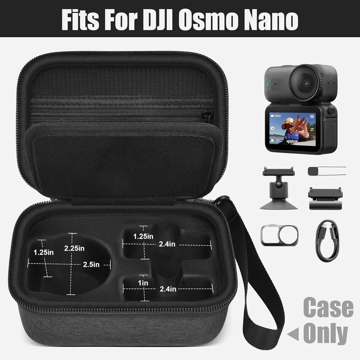 （CASE ONLY)Hard Protective Case for DJI Osmo Nano, Compact Travel Storage Bag with Anti-Slip Inner Frame & SD Card Slot, Carryin