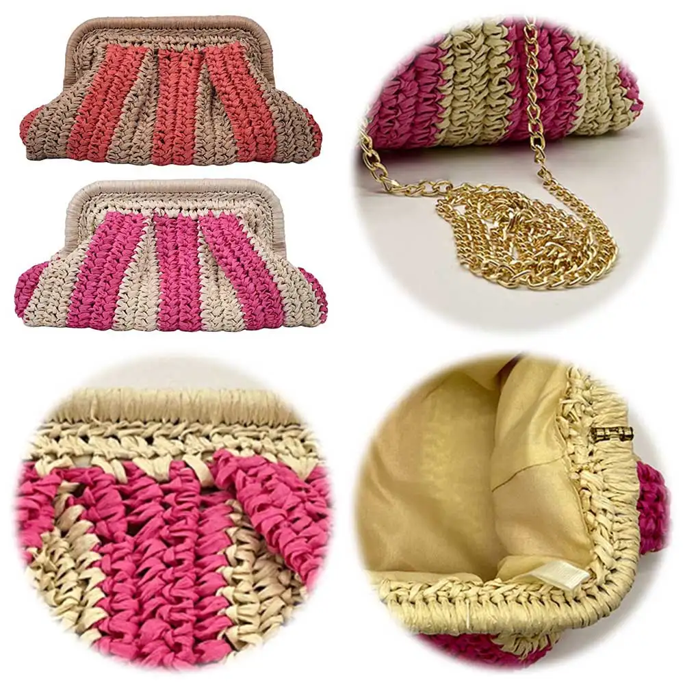 

Straw Clutch Handbag Summer Beach Bag Cloud Dumpling Bag Striped Woven Handbag Designer Weaving Pouch for Outdoor Travel