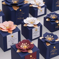 Big Size Navy Blue Favours Box Birthday Party Wedding Candy Boxes For Guests Personalized Thank You Flower Gift Box Valentines