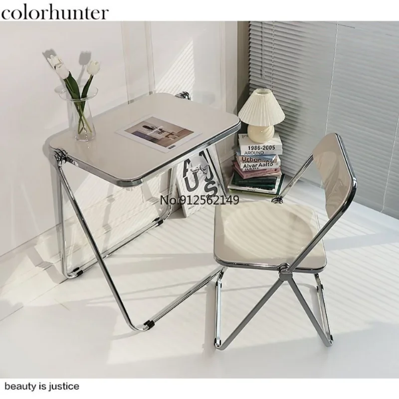 Folding Transparent Table and Chair Combination Modern Minimalist Office Study Book  Desk Nordic Small Coffee Table