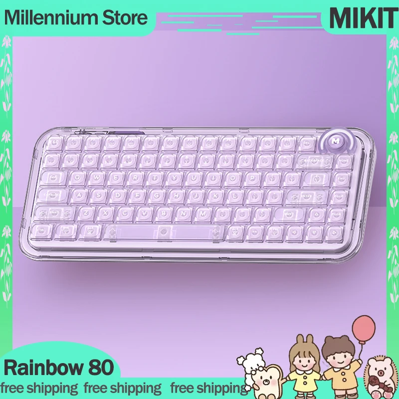 

MIKIT Rainbow 80 Mechanical Keyboard 3 Mode 2.4G Wireless Bluetooth Keyboards RGB Backlit Custom Hot-Swap Esports Keyboard Gifts