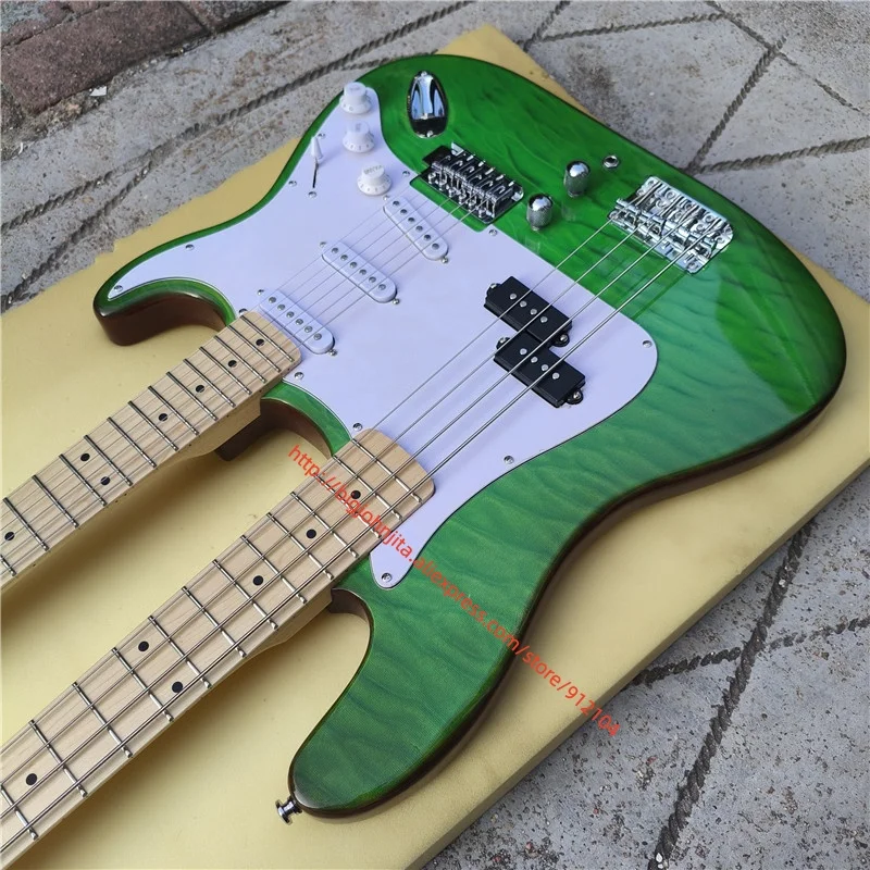 Large patterns Printed on the body surface 4 String Electric Bass&6 String Guitar Purple Double Necks Electric Guitar