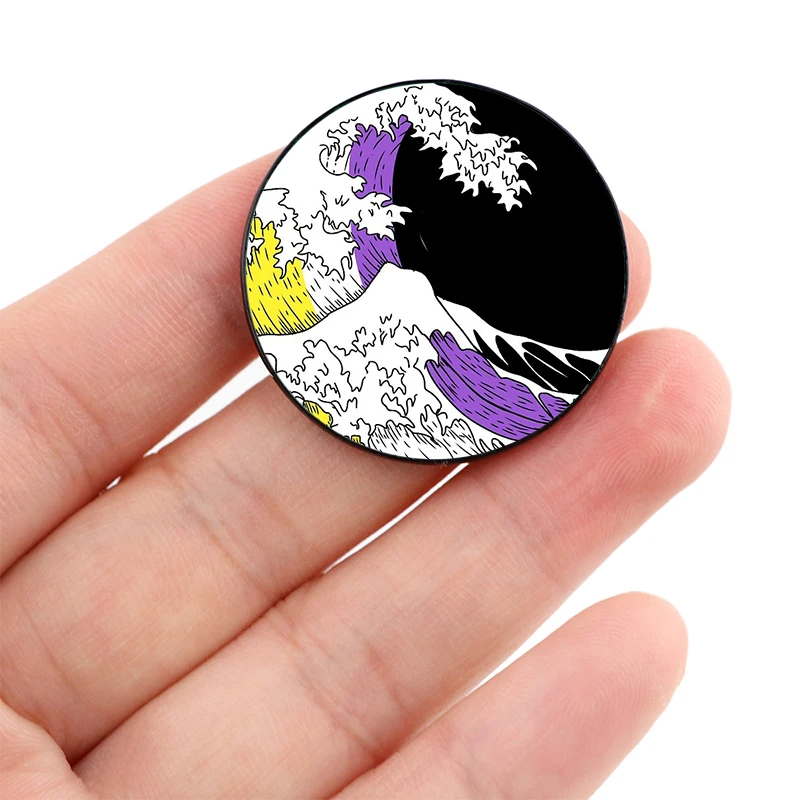 Asexual pride wave Pin Custom cute Brooches Shirt Lapel teacher tote Bag backpacks Badge Cartoon gift brooches pins for women